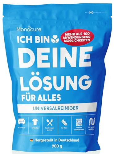 Monocure Fleckenentferner Kleidung Ich Bin Deine Lösung für Alles, Oxi Action Pulver entfernt Geruch, hartnäckige Flecken | Waschkraftverstärker und Weißauffrischung | Ohne Chlor, Duftstoffe, 900g