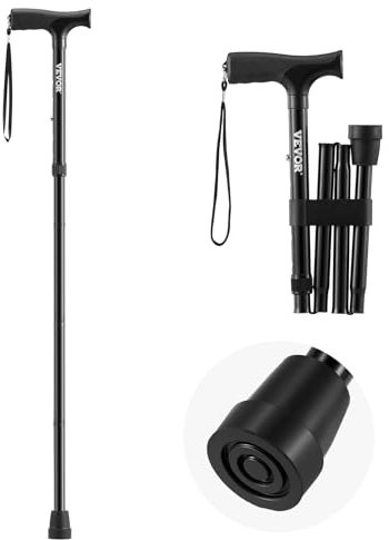 VEVOR Canne de Marche Pliable Réglable en Hauteur 5 Niveaux avec Embout Antidérapant, Aide à la Marche Légère Portable Aluminium, Capacité Charge 100 kg, pour Personnes Âgées, Adultes, Hommes, Femmes