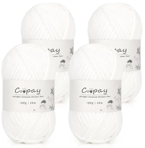 Coopay Chenille Chunky - Lana gruesa para ganchillo, ovillo grueso, 4 x 100g lana gruesa para tejer, lana súper esponjosa y suave para manta de bebé, hilo de chenilla basto para mantas, bufandas