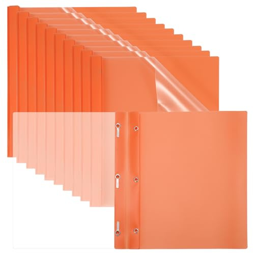 PATIKIL Copertine in plastica con linguetta, 30 pezzi 80 fogli Raccoglitori di presentazione con copertina trasparente e 3 fissaggi a linguetta in metallo per documenti, arancione