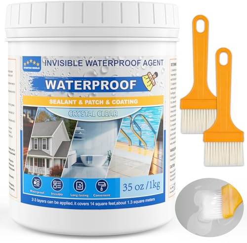 Liquid Waterproof Sealant 35oz, Transparent Waterproof Coating Water-Based Invisible Repairing Leak Agent Roofs, Walls, Bathroom, Kitchen Indoor & Outdoor