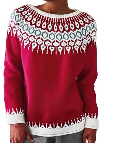 Pull Norvégien Pour Femme Pulls En Tricoté Vintage À Motif Hiver Chaud Pull Islandais Jacquard À Manches Longues Sweater Col Rond Chandail Décontracté Hauts Mohair Élégant Pullover Léger Tops