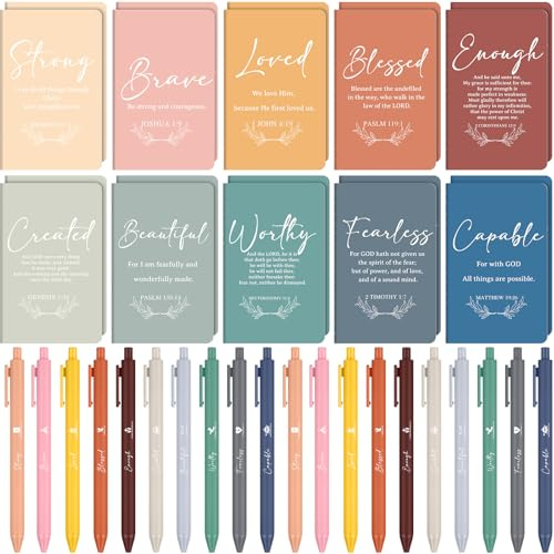 40 Pcs Christian Notebooks&Inspirational Ballpoint Pens Prayer Journals Church Mini Notepads and Religious Pen Small Bible Journals Memo Pads Motivational Ballpoint Pens for Pastors Sunday School