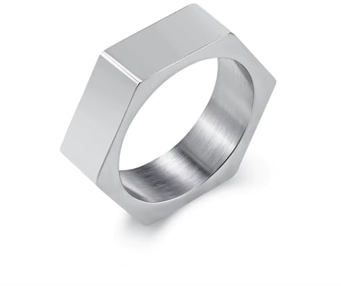 Cadoline Anillo hexagonal de acero inoxidable para hombre, 6 mm, borde plano geométrico, anillo de moda para hombre