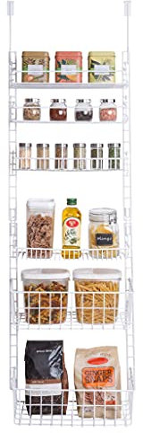 Smart Design Verstellbares Speisekammer-Organizer-Regal mit 6 verstellbaren Regalen, Stahl, Metall, zum Aufhängen, Wandhalterung, Dosen, Gewürze, Aufbewahrung, Schrank, Küche [weiß