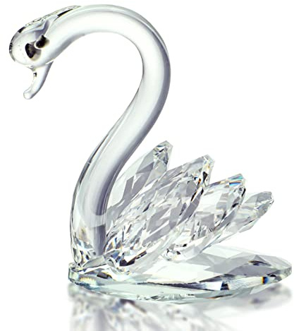 H&D HYALINE & DORA Crystal Swan Paperweight,Glass Swan Animal Figurine for Wedding Table Decoration Collectible