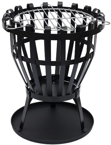 Fire Vida Steel Brazier Garden Patio Heater Fire Burner Basket BBQ Black, Large