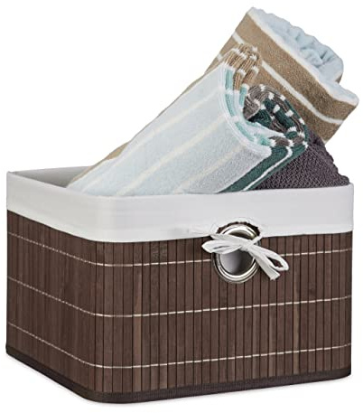 Relaxdays Cestino Portaoggetti, Fodera in Tessuto, Bambù, Rettangolare, Bagno, Giochi, HLP 20x31x31 cm, Marrone