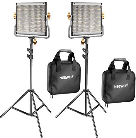NEEWER 2 Pack Dimmable Bi Color 480 LED Video Light Kit, 3200-5600K CRI 96+ LED Panel with U Bracket, 74.8 inches Tripod Stand, YouTube Recording Studio Photography Streaming Lighting [Energy Class F]
