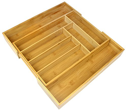 Bamboo Extending Cutlery Drawer | 6-8 Adjustable Compartments | Naturally Durable & Water Resistant Tray | Wooden Kitchen Organiser | M&W