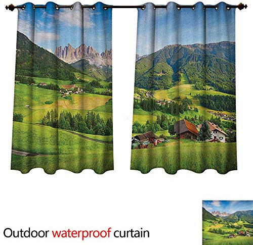 Nature Outdoor Curtain for Patio Alps in The Spring Season with Fresh Grass Sky Majestic Mountains Image Artistic W108 x L72(274cm x 183cm)