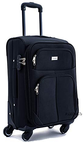 R.Leone Valigia da 1 pezzo Fino a Set 3 Trolley Espandibile grande, medio e bagaglio a mano 4 ruote in stoffa 214 (Nero, S Bagaglio a mano)