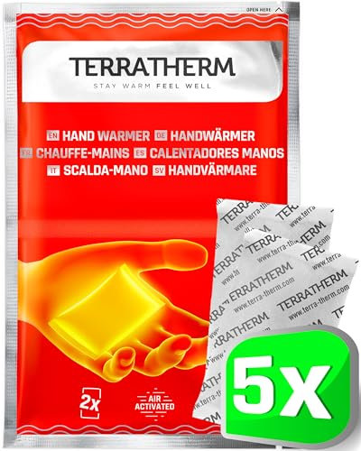 TerraTherm Handwärmer, Taschenwärmer für 12h warme Hände, Wärmepads Hand durch Luft aktiviert, 100% natürliche Wärme, Fingerwärmer, 5 Paar