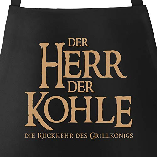 MoonWorks Grill-Schürze für Männer mit Spruch Der Herr der Kohle die Rückkehr des Grillkönigs schwarz-gold unisize