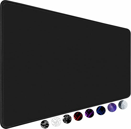 TEDNETGO Large Gaming Mouse Pad, Waterproof Extra Large Big Mouse Pad with Stitched Edge, XXL Non-Slip Black Computer Long Mousepad Desk Mat for Gamer, Office & Home, Black