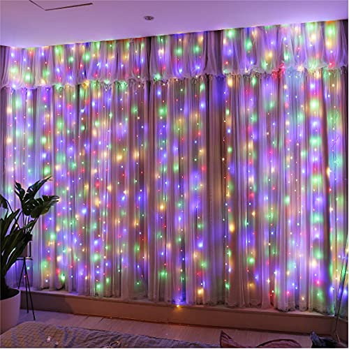 HXWEIYE 300LED Multicolor Fairy Curtain Lights for Bedroom, 3mx3m USB Powered 8 Modes Window Fairy String Lights for Indoor, Outdoor, Party Decorations