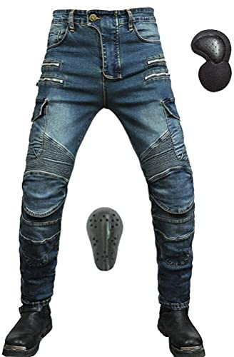 Armor Qtrees herr motorcykel ridbyxor motorcykel jeans med 4 x rustning knäskydd höft kuddar, Färg: blå, XL