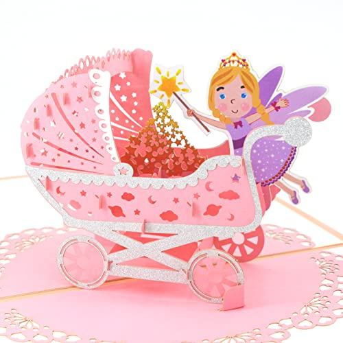 Fassory Carte de vœux pop-up 3D pour nouveau-né - Carte de félicitations pour nouveau-né garçon et fille - Carte d'anniversaire pour bébé (rose orange)