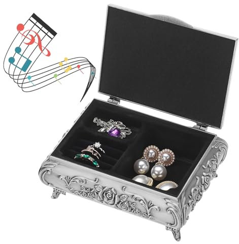 ELLDOO Boîte à musique vintage en métal argenté - Boîte à bijoux musicale - Petite boîte de rangement à bijoux - Cadeau pour fille et femme (Tune: You are My Sunshine)