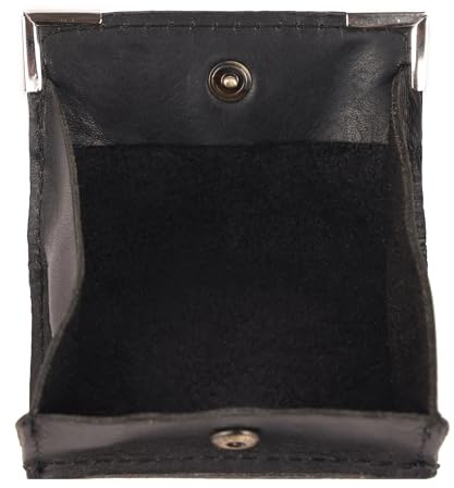 Benthill Portamonete piccolo in pelle - Mini portafoglio in vera pelle - Porta spiccioli - Scatola viennese - Mini Moneta Portafoglio, color:Nero