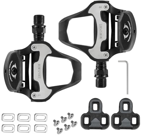 WOWSPORT Clipless Road Bike Pedals with Cleats Set, 9/16 Spindle, Nylon Glass Fiber, Sealed Bearings, 3-Bolt Compatible for Road Cycling Indoor Spin Bike Zwift Training