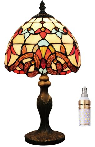 Kinbolas 8 Lampada da tavolo Tiffany-Style Stained Glass Paralumi Vintage Luce da scrivania Piccola lampada da comodino Camera da letto Soggiorno Ufficio Lettura Antico Art Dec(Color:A-8)