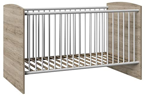 Lomadox Babyzimmer, Kleinkinder, Babybett, Gitterbett, Kinderbett, Beistellbett mit herausnehmbaren Schlupfsprossen, Lattenrost, höhenverstellbar in weiß, B/H/T: ca. 80/88/143 cm