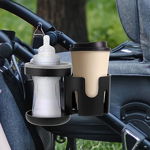 Stroller Cup Holder, Universal Pram Pushchair Cup Holder, 360° Rotating Drink Bottle Holder, Double Hole Baby Cars Organizer Cup Holder, Anti-Slip Baby Bottle Holder for Stroller Bicycle Scooter