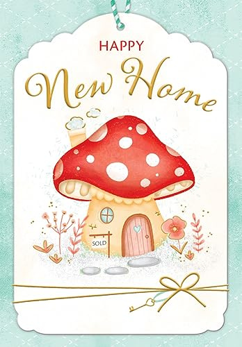 Piccadilly Greetings Happy New Home - Biglietto di auguri a forma di casa con funghi, 17,8 x 12,7 cm