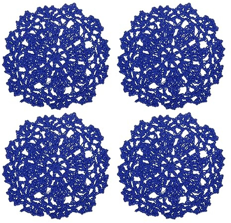 QUARKZMAN 4 st tyg underlägg 10 cm – bomull vävda virkade filtar spets broderi kopp matta med blommigt mönster för bröllop fest dekoration (lysande blå)