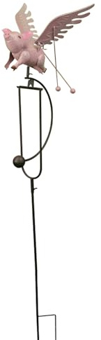 Red Carpet Studios Gartenstecker aus Metall, Wippe, Gartenkunst, 129,5 cm hoch, fliegendes Schwein