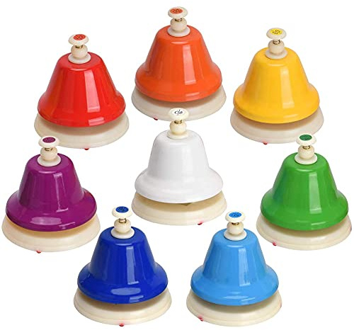 Luntfeiy Campanas de mesa, 8 Tonos Diatónicos Metal Mano Campanas, Iris Música Campanas, Aprendizaje Musical que Enseña Instrumento de Percusión