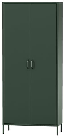Jan Nowak Kleiderschrank 2 Türig, Metallschrank Glitzernd - Flavio | Ablagen, Kleiderstange, Magnetverschluss | Geräumiger Garderobenschrank für Schlafzimmer | 80 x 185 x 45 cm | Flaschengrün