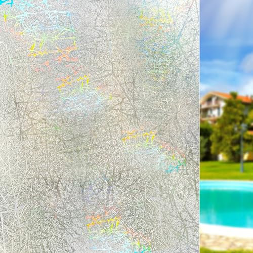 Qualsen Window Film Privacy Film for Glass Windows, 3D Rainbow Artistic Lines Stained Glass Window Film Self Adhesive, Frosted Window Film Decorative Static Cling Window Stickers for Home 60x200cm