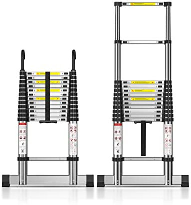 TECKNET Teleskopleiter 3,8m, Belastung 150kg/ 330lbs, Aluminium-Verlängerungsleiter mit Stabilisatorstange und abnehmbaren Haken, Mehrzweckleiter für Dachboden Büro Wohnmobil Klettern (3.8M / 12.5ft)