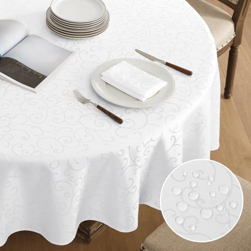 Romanstile Christmas New Year's Eve Round Tablecloth 180 cm White Stain Resistant Jacquard Water Repellent Elegant Tablecloths for Christmas Outdoor Parties Birthday Hotel, Restaurant, Bar, Cafe, Beer