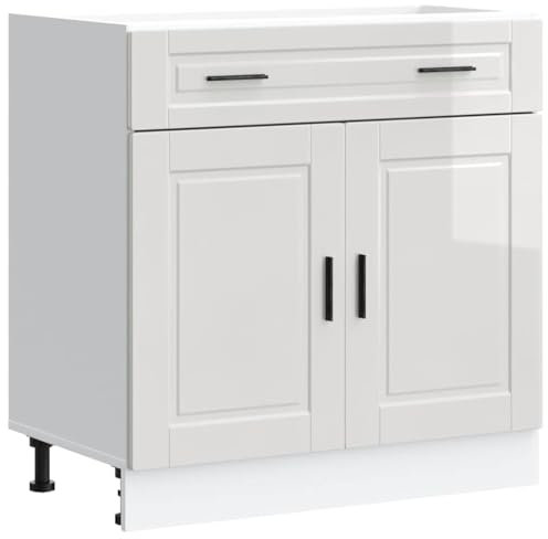 vidaXL Küchenunterschrank Porto Hochglanz-Weiß Holzwerkstoff, Spülenunterschrank, Schrank Küche, Lagerschrank, Unterschrank für Küche, Küchenzeile