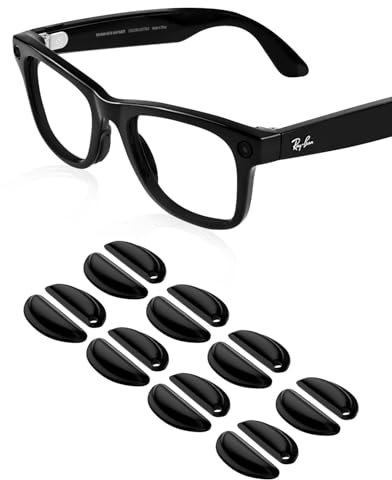 Compatible con almohadillas de nariz Ray-Ban Meta Wayfarer para gafas, 8 pares de almohadillas de silicona suave, almohadillas de nariz de repuesto antideslizantes, Negro -