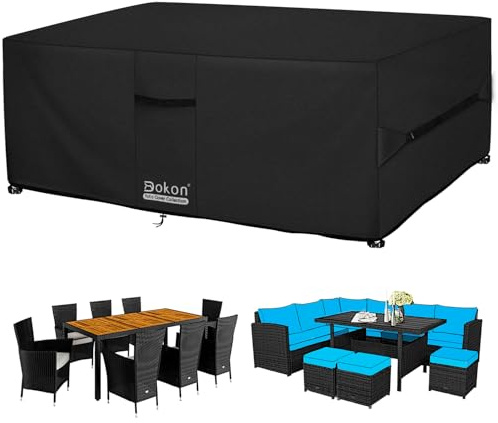 Dokon Abdeckung für Gartenmöbel Wasserdicht, 200x100x74cm, Gartentisch Schutzhülle mit Belüftungsöffnungen, Robustes 420D Oxford-Gewebe Staubfest Anti-UV Abdeckplane für Terrassenmöbel, Sitzgruppe
