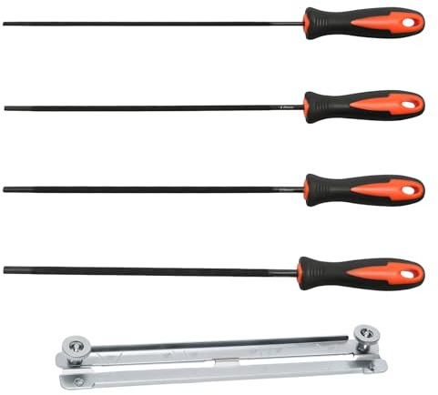Juego de 4 limas para motosierra, 4 tamaños, para afilar motosierras, limas redondas, juego de limas de metal con mango y guía, 3,2 mm, 4,0 mm, 4,8 mm, 5,5 mm, adecuado para bricolaje y profesionales
