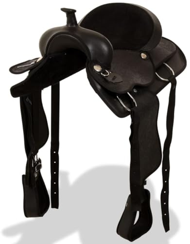 Générique Selle, bridon et col de Poitrine Cuir véritable 17 po Noir, équipements Sportifs, Loisirs de Plein air, équitation, Harnachement, Selles, Noir, (Poids 9.26KG)