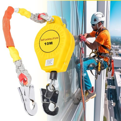 Self Retracting Lifeline, 10 M Retractable Fall Protection Set, Portable Retractable Lifeline with Double Locking Structure, Fall Arrest Protection for Construction Roofing Tower Crane (Load 150KG)