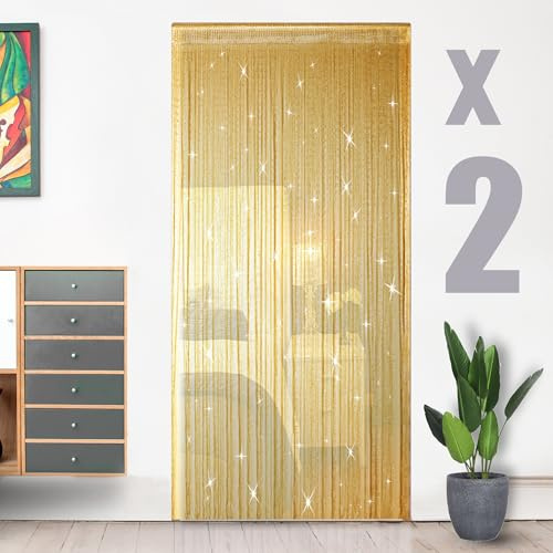 Hysenm 2-pack 80 x 180 cm stränga dörrgardiner, hippie rumsavdelare, dekor, pärlgardiner för dörröppning, boho heminredning för sovrum, fest | 99 x 79 tum boho tofs glitter pärlgardin för dörröppning, rumsavdelare integritet sovrum bröllopsfest