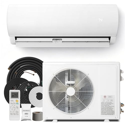 Kinetheme 18000 BTU Mini Split AC/Heating System, 19 SEER2 230V Inverter Air Conditioner with 1 Ton Heat pump, Complete Installation Kit Included, Covers Up to 1250 Sq.Ft