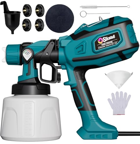 Sistema de pulverización de pintura 850 W HVLP pistola eléctrica, recipiente de 1400 ml, 4 boquillas y 2 patrones de pulverización, flujo ajustable, pistola de pintura con función de limpieza para