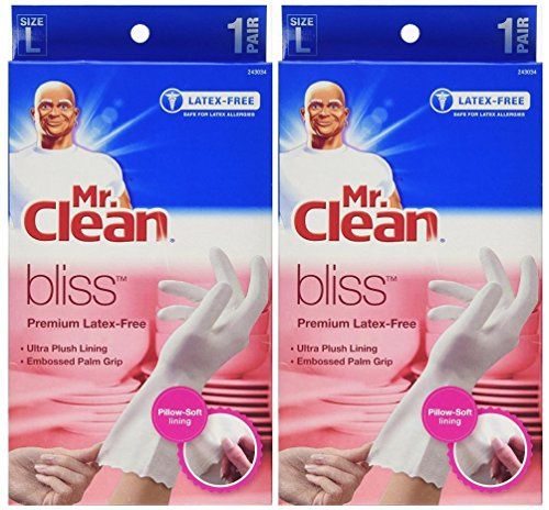 Mr. Clean Bliss Cleaning Gloves - Large, 12 Long Cuff with Non-Slip Grip & Ultra-Soft Absorbent Lining for Multi-Purpose Household Cleaning, Reusable & Latex-Free Gloves (White)