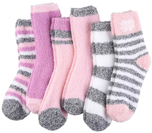 Fluffy Socks for Women - 6 Pairs Pink Winter Warm Cozy Girls Super Soft Fuzzy Home Bed Socks