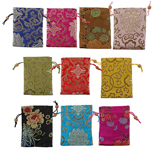 10 Stück Kordelzug Hochzeit Candy String Beutel Bestickte Beutel Candy Taschen Schmuck Armband Tasche Geldbörse Party Treat Container Taschen (Gemischter Stil)