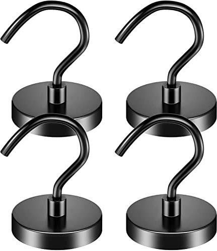 4 Pack 100 lb+ Pull Magnetic Hooks Heavy Duty, Neodymium Magnet Hook for Hanging, Magnets with Hooks, Extra Strong Hook for Fridge, Magnetic Hanger for Towel, Kitchen, Bathroom
