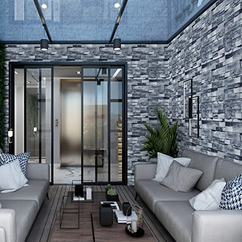 FENTIS Steine Selbstklebende Tapete für Küche Vinyl Für Bad Room Decor Wandfliesen Selbstklebend Wandsticker Wandtapete Selbstklebend Wallpaper Klebetapete Tapete Steinoptik 44.5x500cm